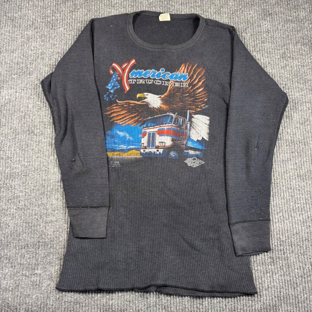 Vintage 1988 J.E. Morgan American Trucker Thermal Shirt XL Black Waffle Knit USA